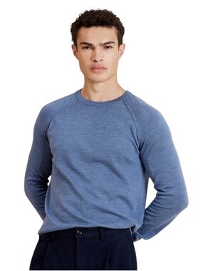 Patrick Assaraf Wool Cashmere Men's Blue Crewneck Sweater